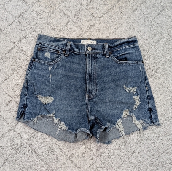 Abercrombie & Fitch Shorts Womens 30 Blue High Rise Mom Distressed 4” Cutoff - Picture 1 of 7